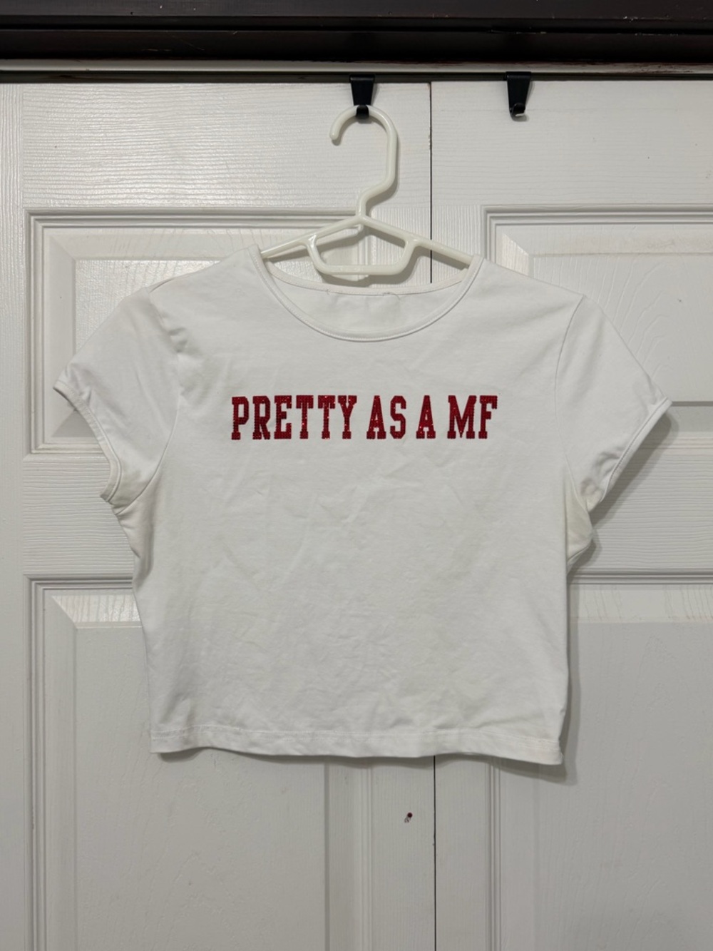 AKIRA White Tee with Red 'PRETTY AS A MF' Graphic